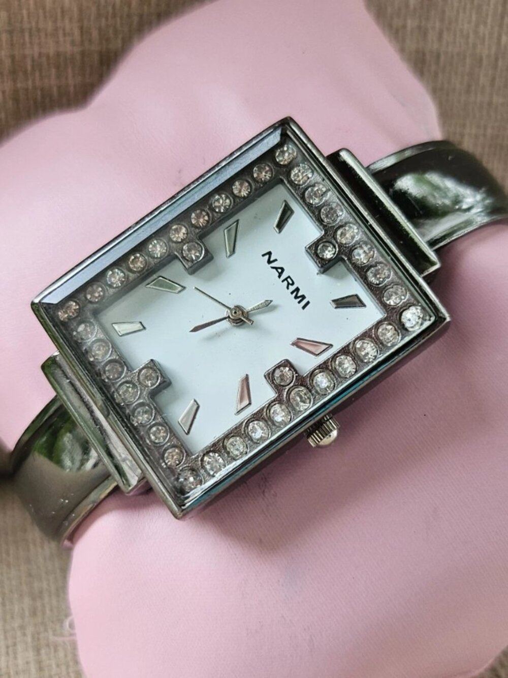 Narmi Women Wristwatch Black Tone Bangle Style Cuff Band Quartz Analog Watch